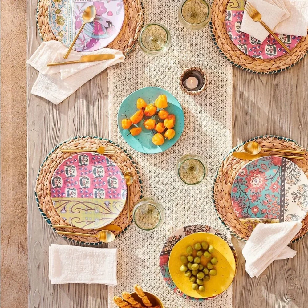 Anthropologie NWT Blockprint Bamboo Melamine Dinner Plate